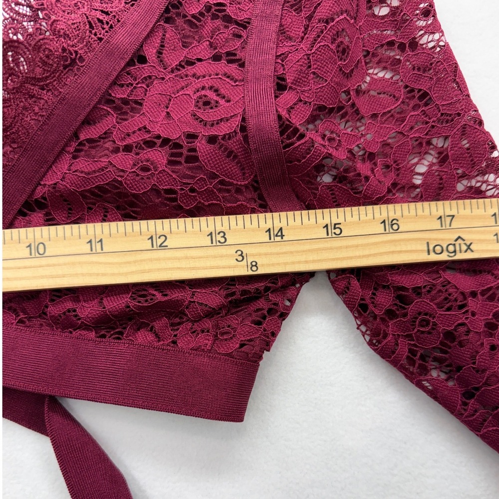 Fashion Nova Crop Top Womens Medium Wine Lace Strapped Love Choker Long Sleeve - Picture 9 of 11